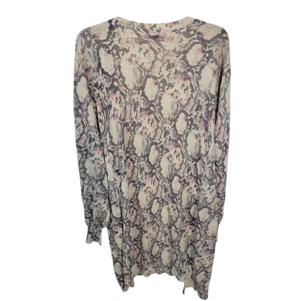 Olivaceous Tan Snakeskin Print Open Front‎ Cardigan Sweater Women's Size Medium